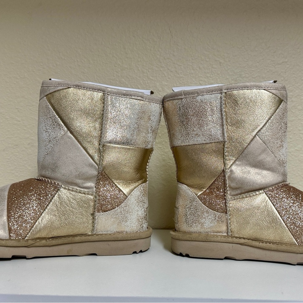 Worn Once. Gold Metallic Patchwork Uggs. Disconti… - image 2